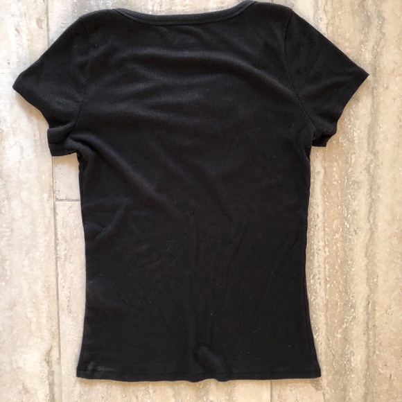 Black Hollister Criss Cross Drawstring Ribbed Tee - Picture 2 of 4